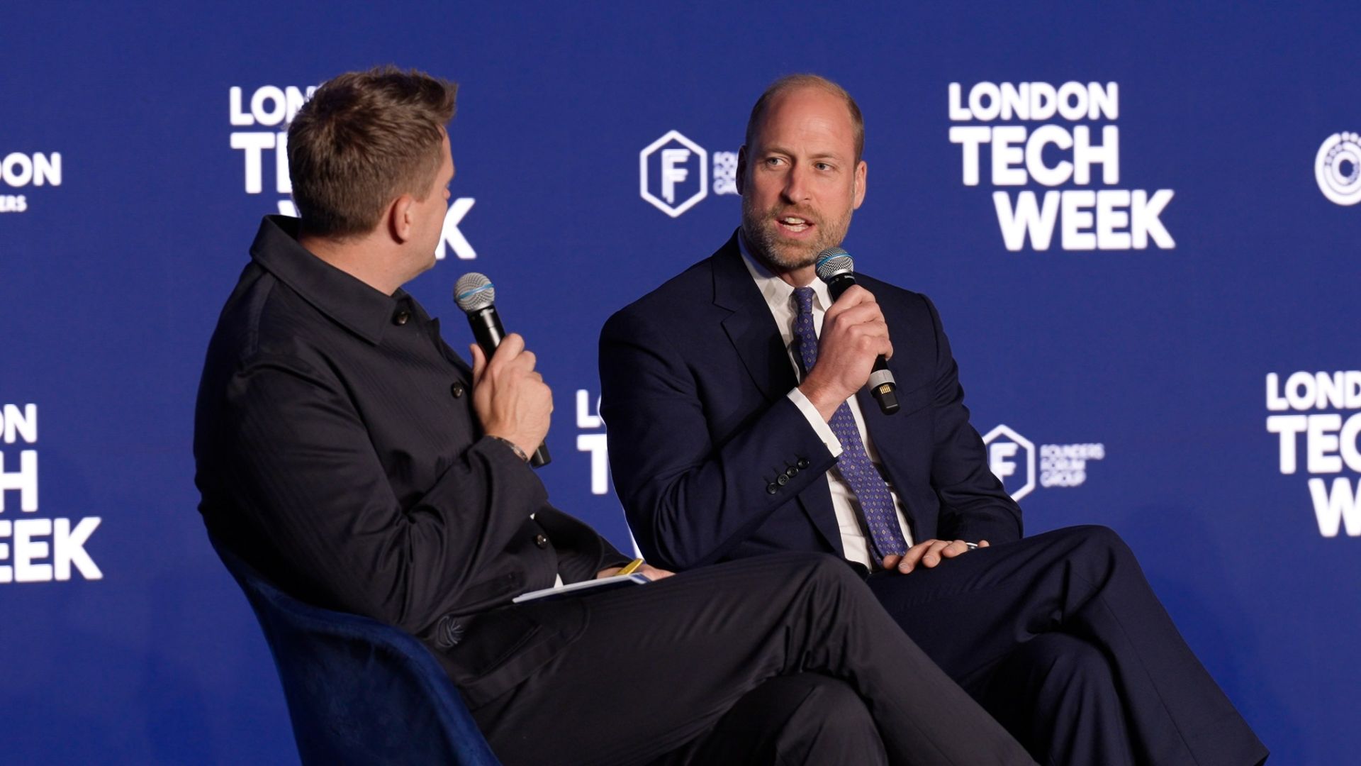 Prince William speaking on panel at London Tech Week Olympia London
